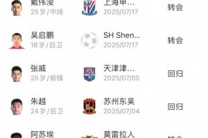  申花夏窗汇总：引进外援阿苏埃，崔麟、戴伟浚补报名